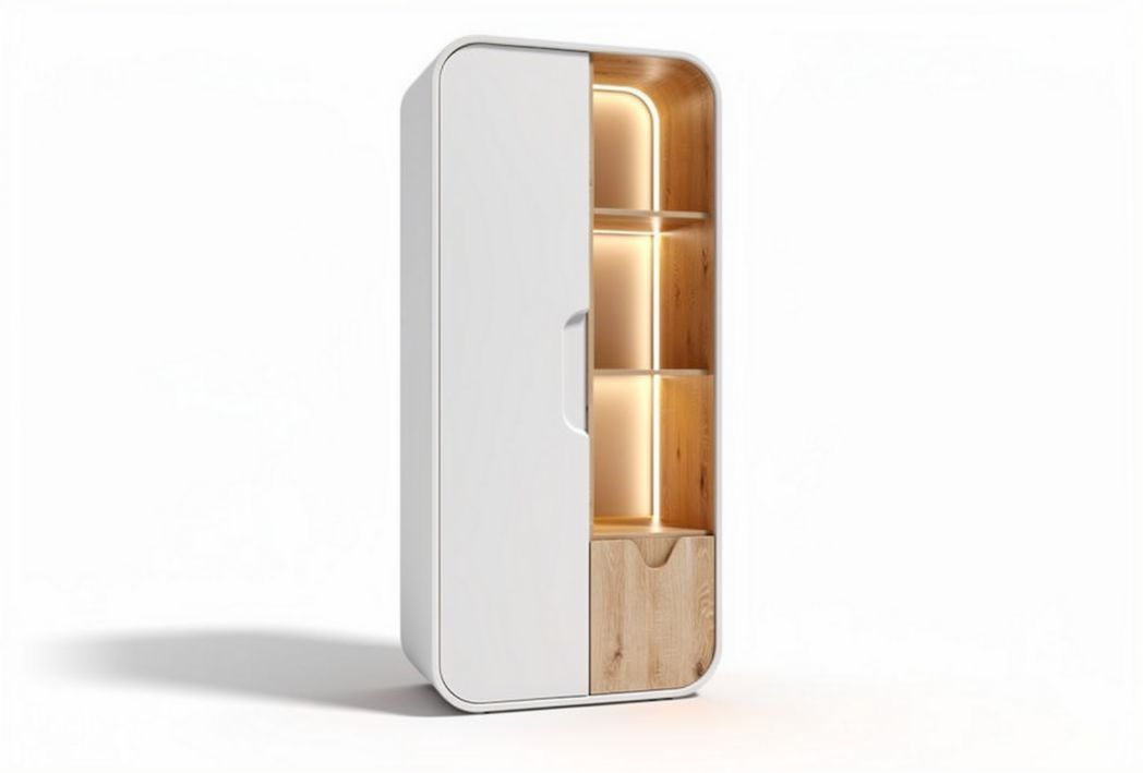 Modern wooden and white display cabinet with LED lighting 80 x 40 x 180cm