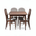 Wooden dining table set with grey upholstered chairs for home use 150 x 90 x 75cm