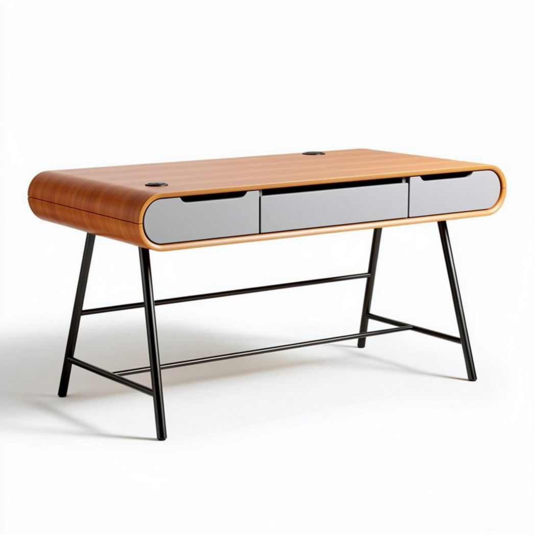Wooden desk with metal legs and three storage drawers 120 x 60 x 75cm