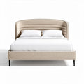Upholstered bed frame in beige with curved headboard and minimalist design 200 x 160 x 100cm