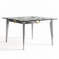 Square glass dining table with metal legs and gold accents 120 x 120 x 75cm