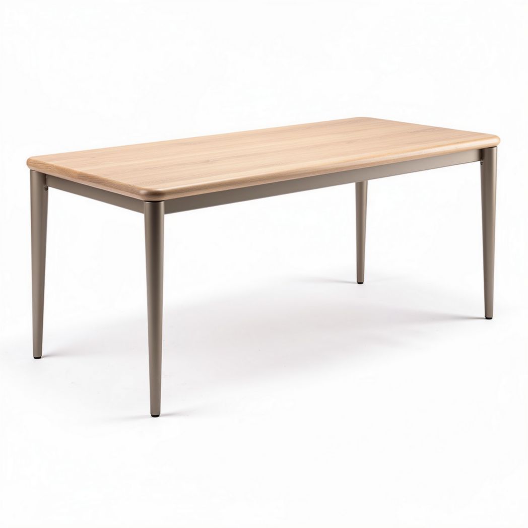 Wooden dining table with rectangular top and metal legs 150 x 75 x 75cm