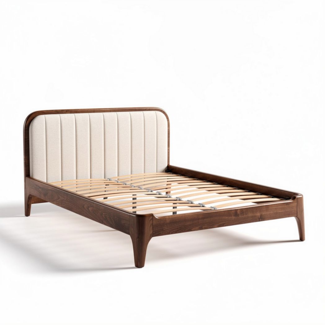 Wooden bed frame with upholstered headboard and slatted base 200 x 160 x 30cm