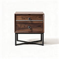 Wooden nightstand with two drawers and metal legs in walnut finish 50 x 40 x 60cm