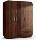 Wooden wardrobe with two doors and three drawers in walnut finish 190 x 100 x 220cm