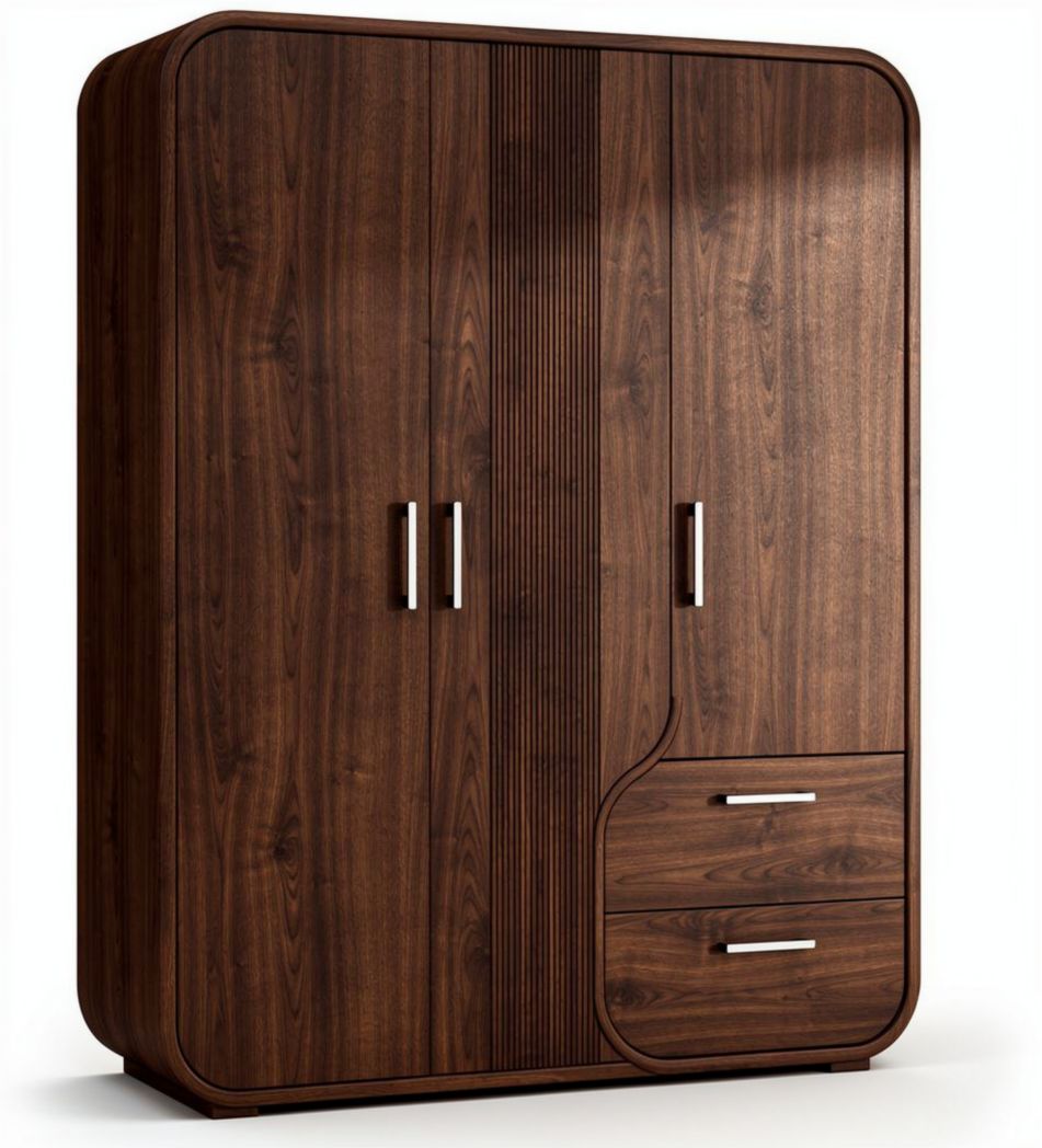 Wooden wardrobe with two doors and three drawers in walnut finish 190 x 100 x 220cm